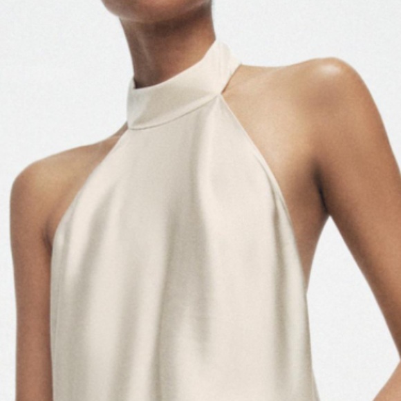 Zara Tops - Zara Satin - High-Neck Cream Halter top